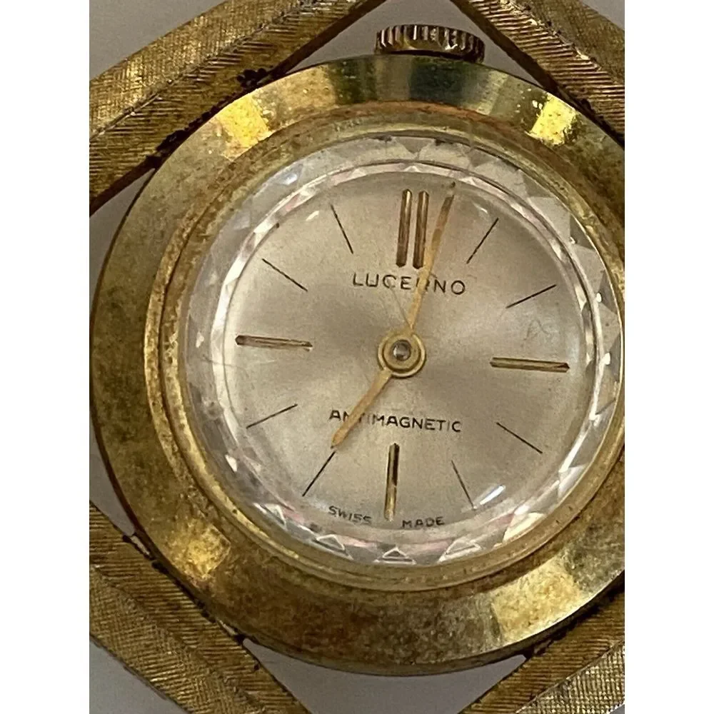 Vintage Mechanical Gold‎ Tone Lucerne Ladies Pendant Watch Faceted Swiss Made